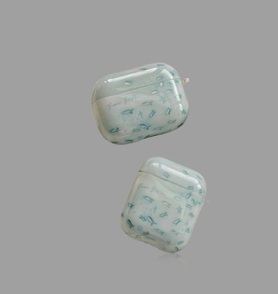 Clear Mint Blue Iridescent Fish Airpods Case